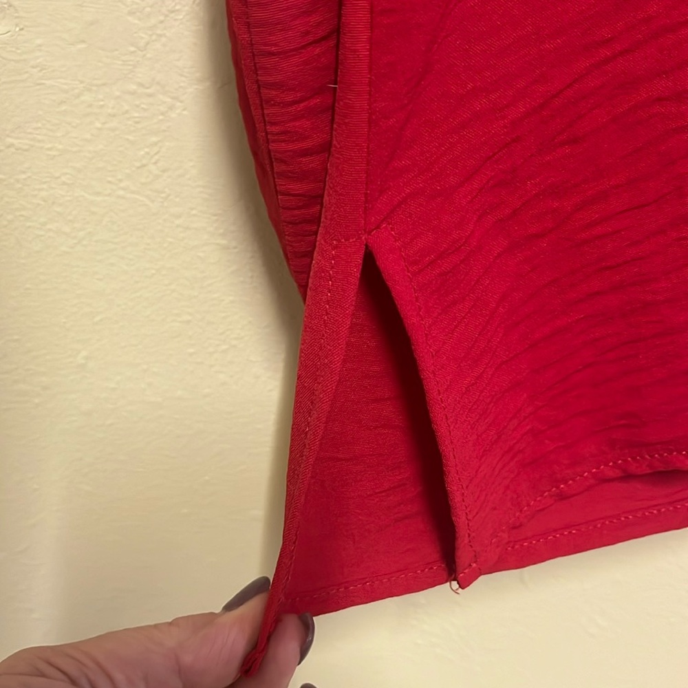 Women's Red Ruffle Blouse - Picture 5 of 10